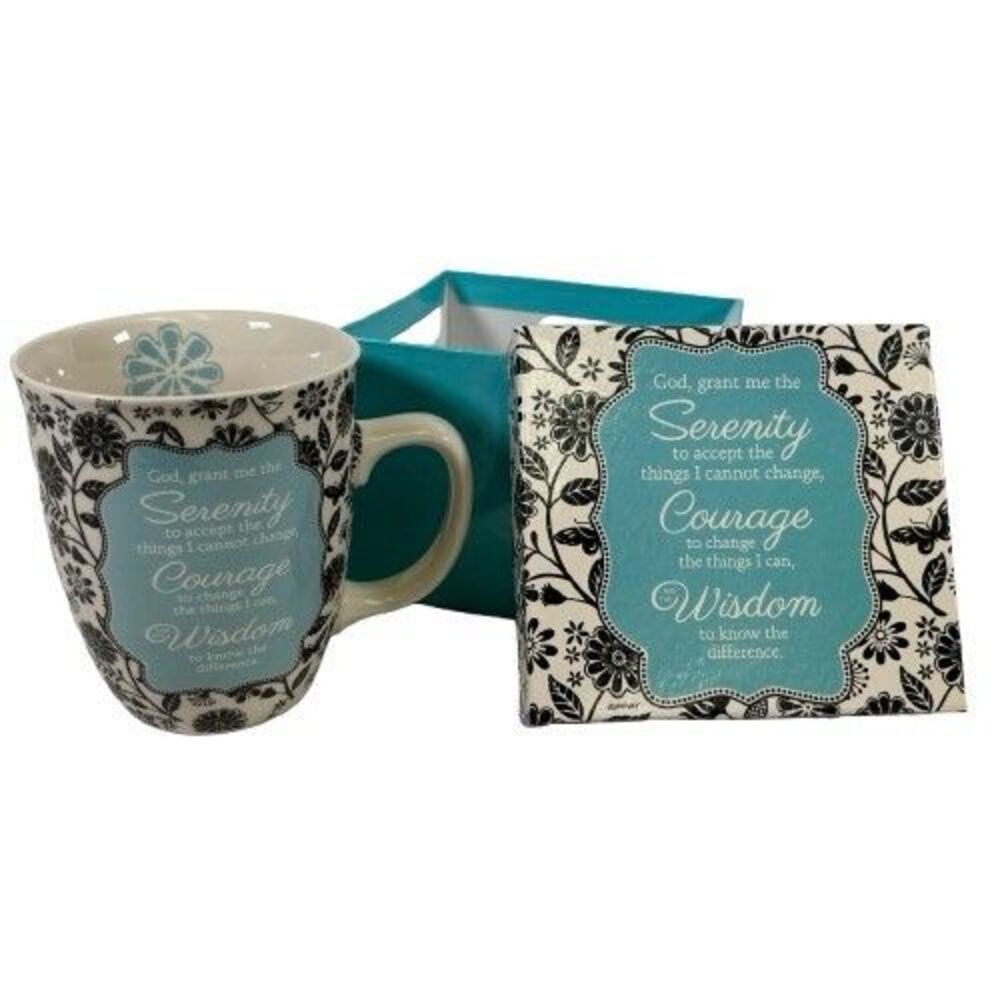 Serenity Prayer Ceramic Coffee Mug Floral Courage Wisdom Inspirational New w/Box